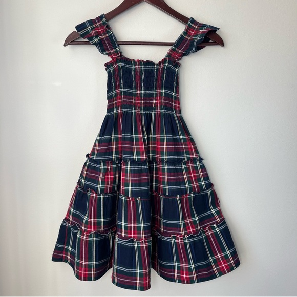 Hill House Girls 7/8Y Navy Blue Tartan Plaid Tiny Ellie Nap Dress Smocked Cotton - Picture 7 of 11